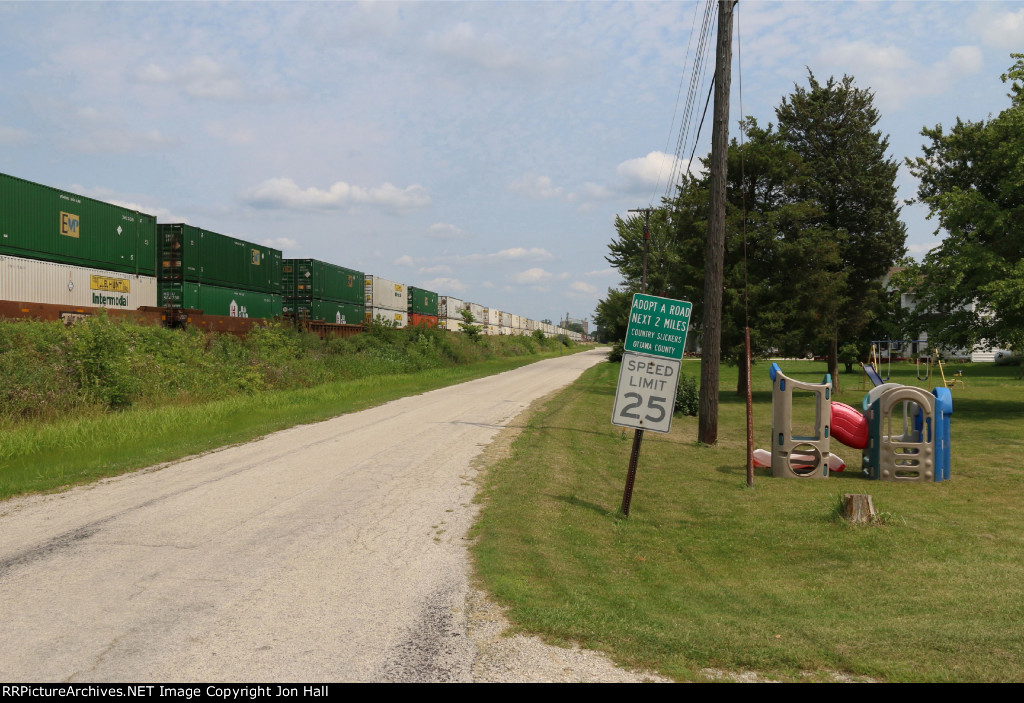 Double stacks roll along the Chicago Line through rural Ohio